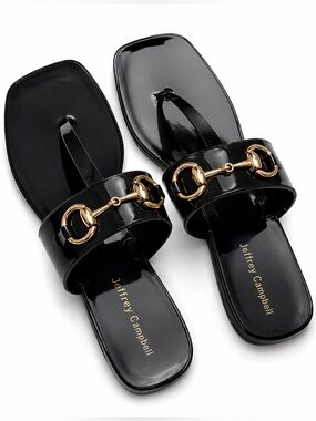 Jeffrey Campbell Black Rubber Thong Sandals | Gold Hardware | Size 7 NWT